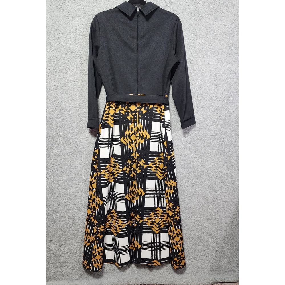 Puritan Forever Young Retro 70's Maxi Dress Black Gold Zipper Size Small - Picture 2 of 8